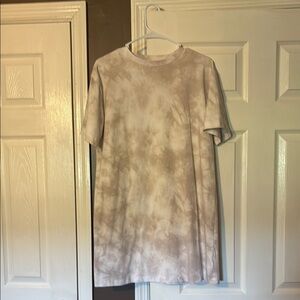 Tie-Dye T-Shirt Dress in Beige and White